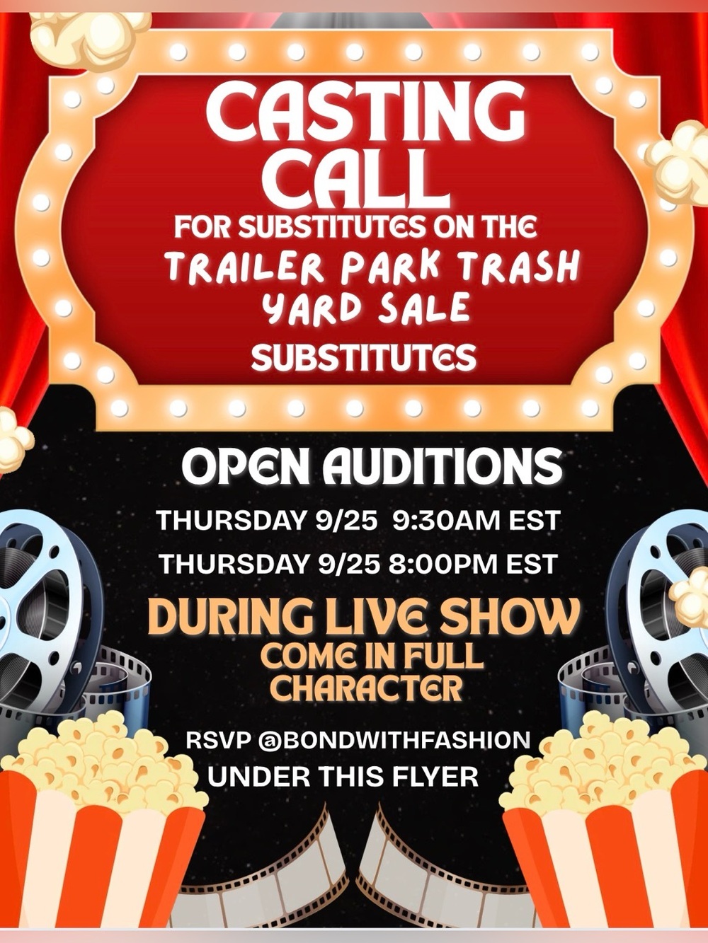 Casting Call for the TRAILER PARK TRASH YARD SALE Train Show 9/25